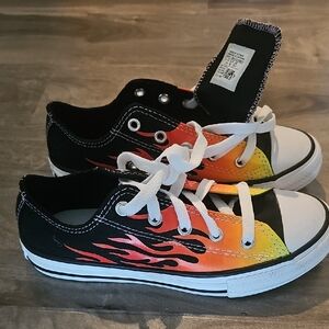 Converse Kids Black and Orange Flame Sneakers